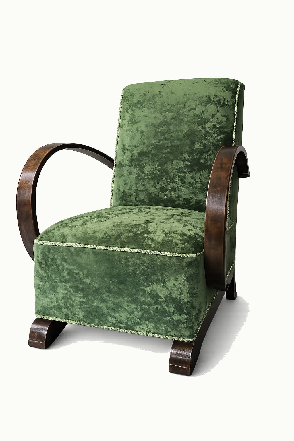 Zielony fotel art deco po tapicerowaniu